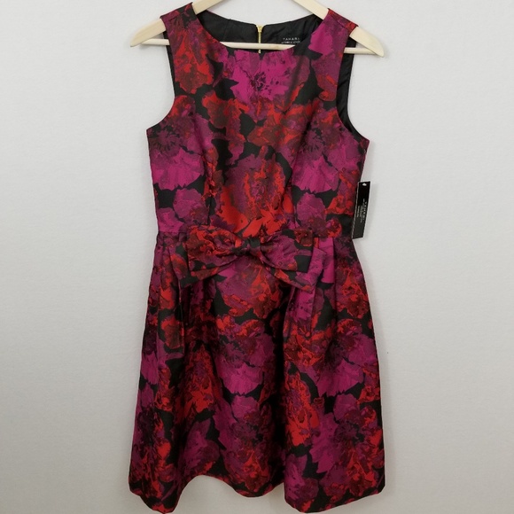 Tahari Floral Jacquard Bow Cocktail Dress - Picture 3 of 8